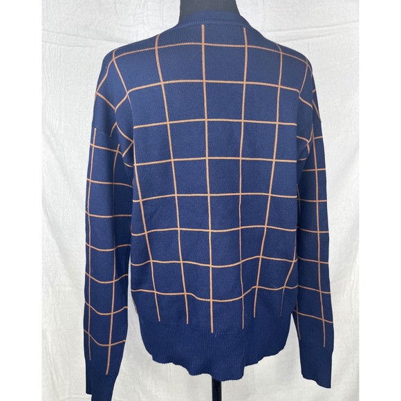 Saks Fifth Avenue Women's Blue Grid Pattern Crew Neck Pullover Sweater,‎ Size M - Picture 3 of 6